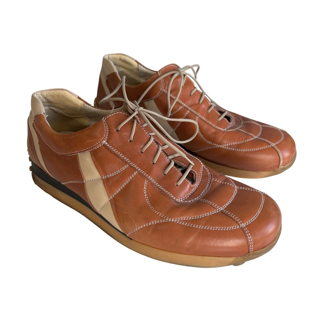 Kenneth Cole Reaction Driving Racer Sneakers Mens 11.5 Y2k Leather Cognac Italy